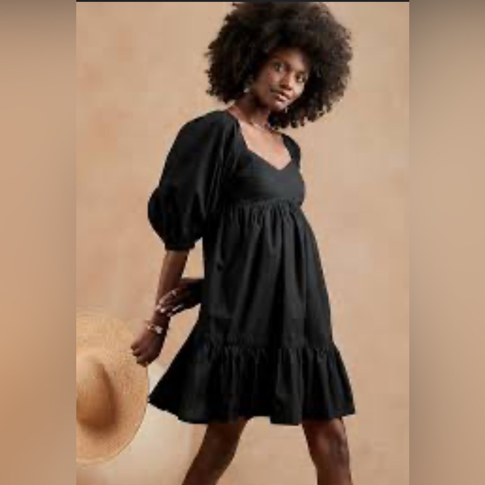 Banana Republic Black Smocked Puff Sleeve Sundress
